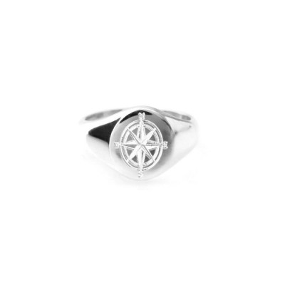 Compass Rose or any other custom design Signet ring in sterling silver - Engrave any crest - Personalized - US sizes 4 5 6 7 8 9 UNISEX