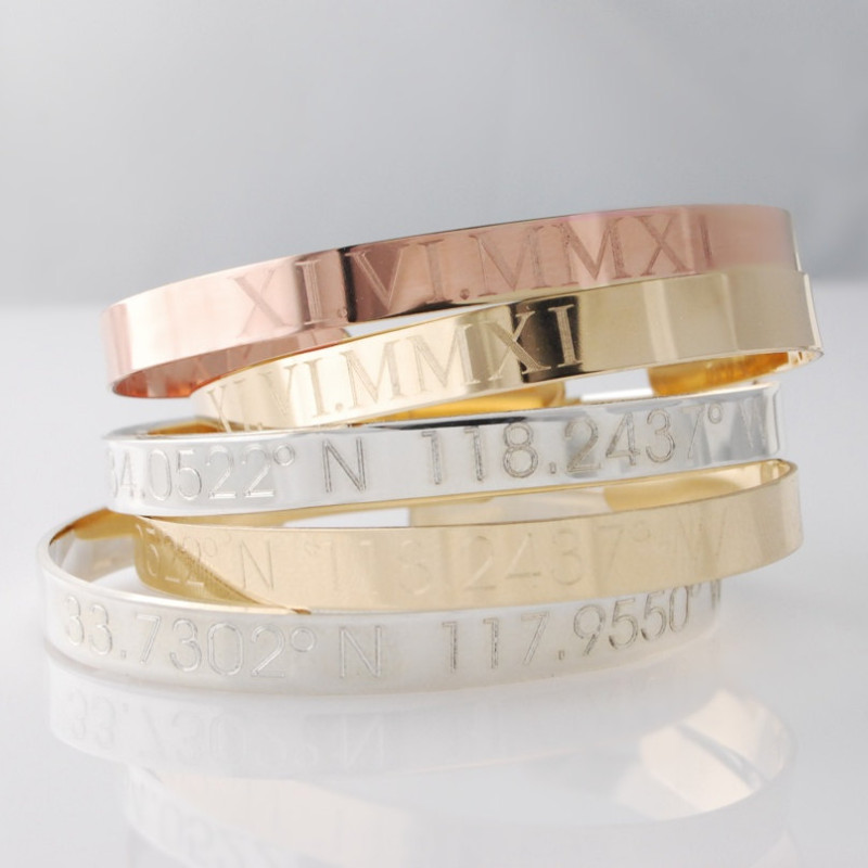 Monogram Cuff bracelet - Custom engraved in various widths 14k gold filled,  Rose gold filled or sterling