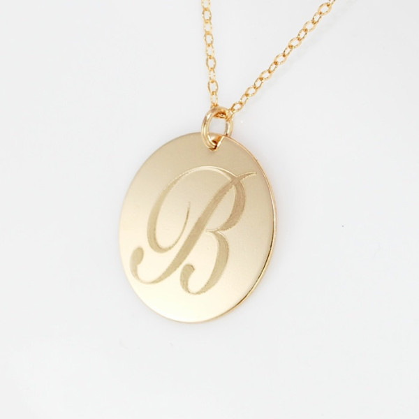 Custom engraved MONOGRAM Gold filled pendant necklace - Personalized large 1 inch charm - gifts for her - monogrammed