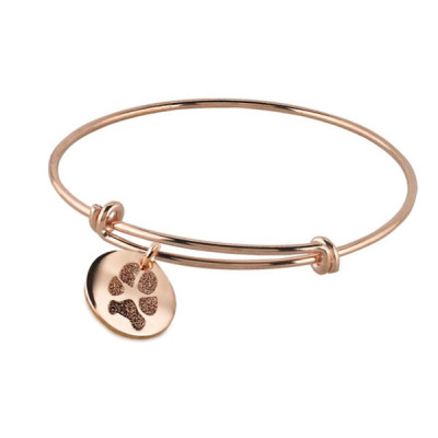 Custom pet memorial jewelry - actual paw print personalized expandable bracelet  in sterling silver, 14k yellow or rose gold filled bangle