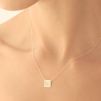 Dainty 14k gold fill custom engraved monogram square charm necklace Geometric 2 hole nameplate tag layering personalized necklace