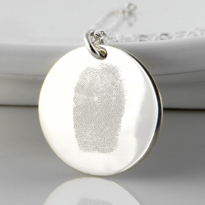 Double sided Actual fingerprint & handwriting necklace in sterling silver or 14k yellow or rose gold filled - 3/4"  personalized pendant