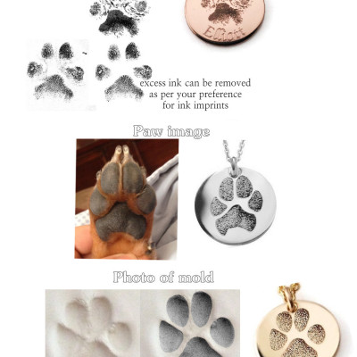 Double sided actual dog or cat paw print personalized pendant necklace in solid sterling silver, 14k yellow or 14k rose gold filled