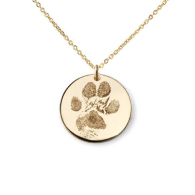 Double sided actual dog or cat paw print personalized pendant necklace in solid sterling silver, 14k yellow or 14k rose gold filled