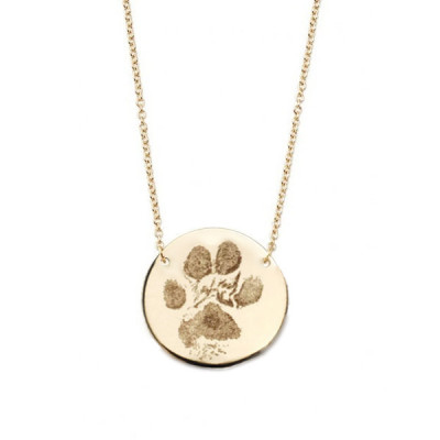 Double sided actual paw print necklace custom personalized pendant two hole necklace Sterling silver or 14k gold filled. Various diameters