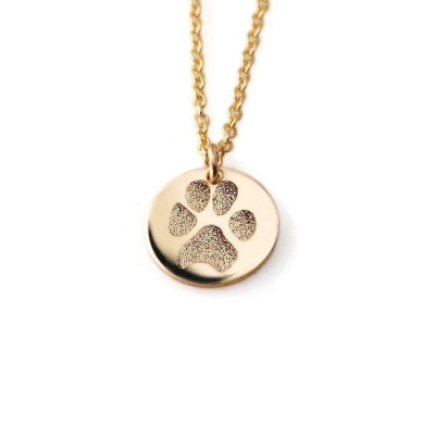 Double sided paw prints - Actual paw or nose print in 14k yellow gold fill dog & cat memorial pendant necklace in various diameters