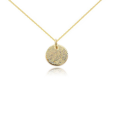 Double sided petite actual fingerprint pendant necklace in solid 14k yellow gold - custom actual fingerprint charm - Memorial jewelry