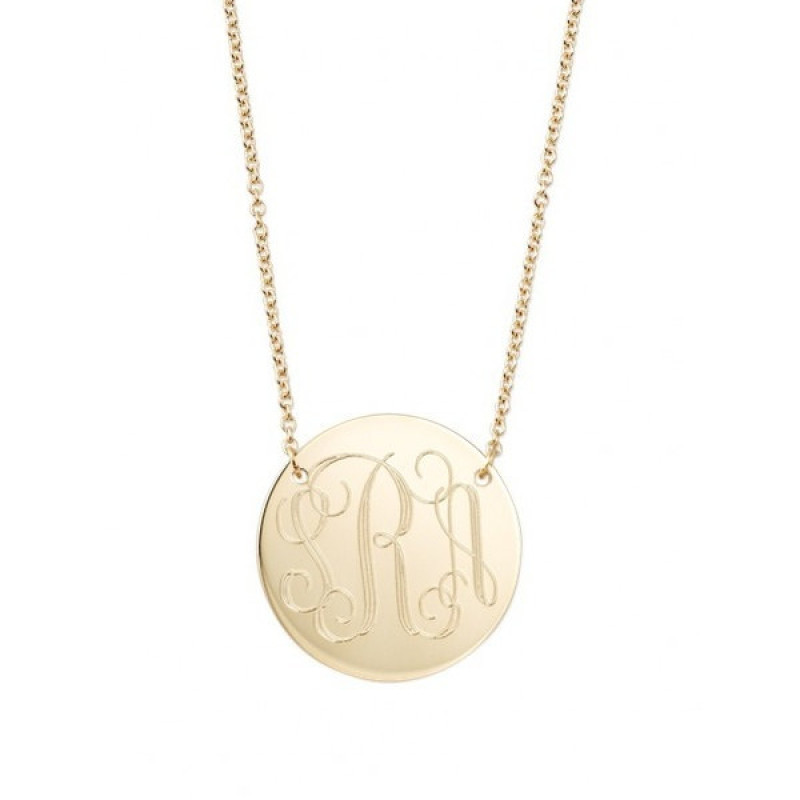 Engraved Initial Circle Monogram Pendant Necklace in 14K Yellow Gold