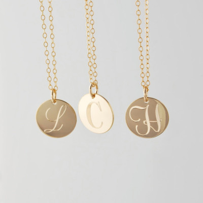 Engraved initial charm necklace - 14k Gold filled 5/8" monogram pendant option of multiple charms - Personalized monogram Gift for her