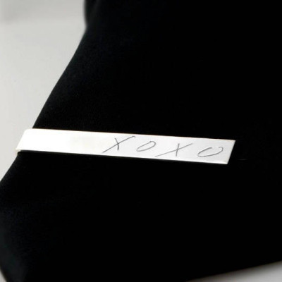 Exact replica of handwriting or signature on a Modern tie clip solid .925 sterling silver personalized for men heirloom keepsake - weddings