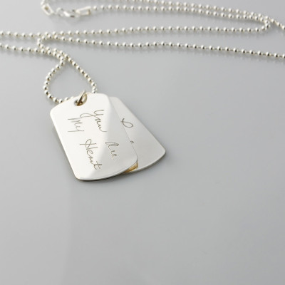 Exact replica of loved one's or your own actual handwriting personalized in sterling silver - Memorial remembrance Dog Tag necklace for Men