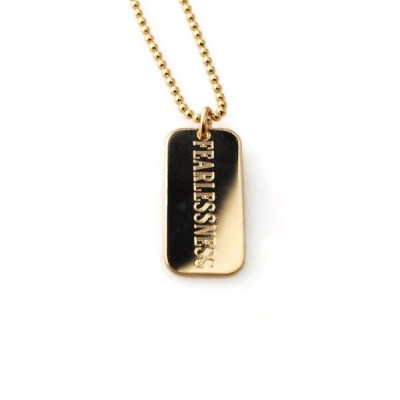 FEARLESSNESS custom engraved DOUBLE sided rounded rectangle layering pendant necklace in 14k gold fill - Personalized inspirational survivor