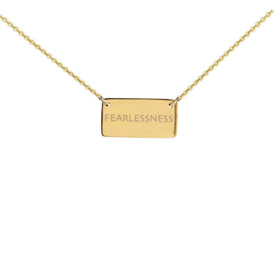 FEARLESSNESS custom engraved horizontal tag pendant necklace in 14k gold fill or sterling silver - Personalized inspirational survivor charm