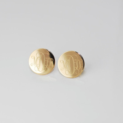 Gold monogram stud earrings - 14k gold filled Monogrammed initials Personalized engraved gifts for her - HYPOALLERGENIC surgical steel posts