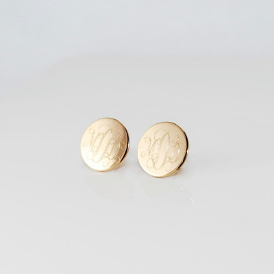 Gold monogram stud earrings - 14k gold filled Monogrammed initials Personalized engraved gifts for her - HYPOALLERGENIC surgical steel posts