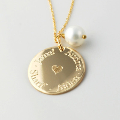 Gold or silver Generations Family tree necklace & lustrous cultured Pearl Personalized Mothers and Grandmothers Jewelry - Children's names