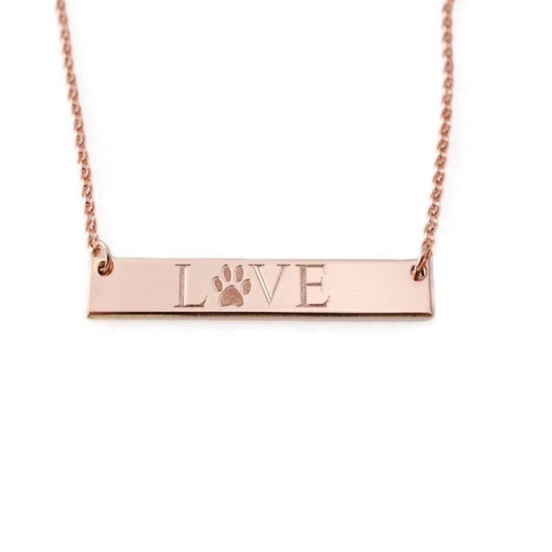 Bar Necklace-Horizontal Bar Shaped Love Necklace Custom Handwriting Necklace I Love You Necklace Gold Silver Rose Gold Necklace