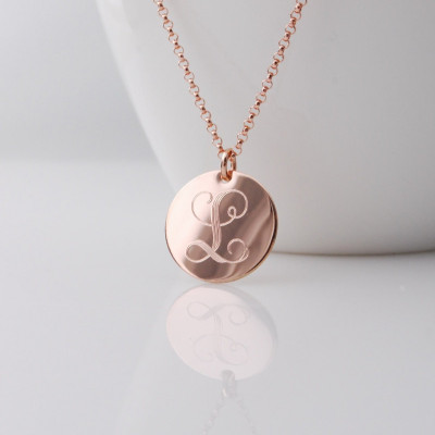 MONOGRAMMED initials 14k Rose Gold Filled charm rolo chain necklace available in various diameters - Bridesmaids - Personalized gifts