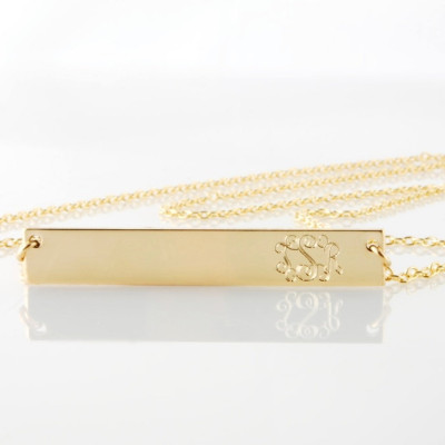 Monogram Horizontal Bar engraved nameplate necklace personalized with monogrammed initials - 14k GOLD filled reversible layering necklace
