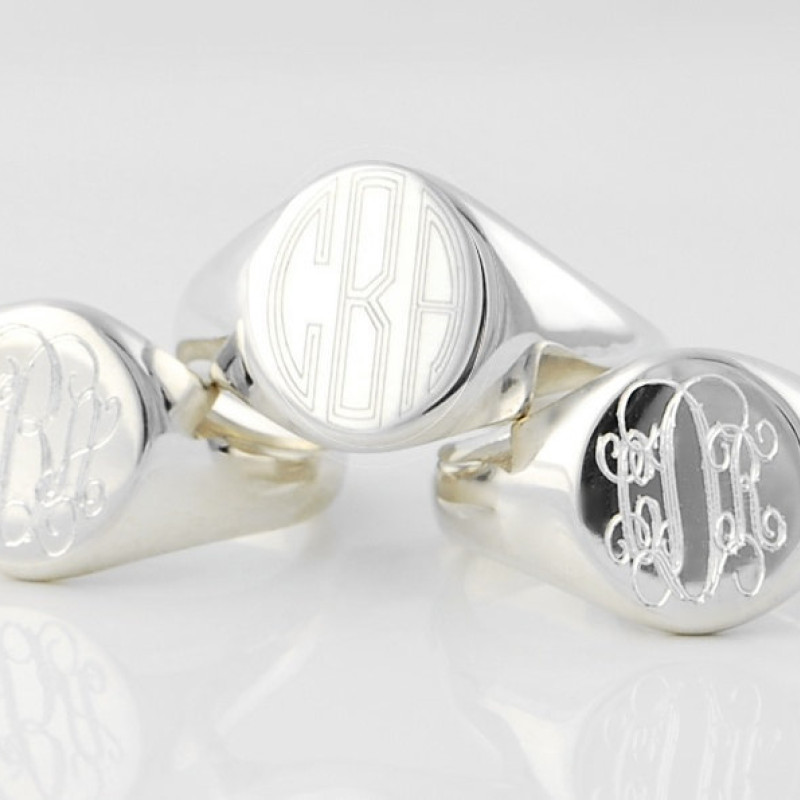 Personalized monogram ring with your initials and CZ stones - available in  Sterling Silver, 10K, 14K and 18K gold.