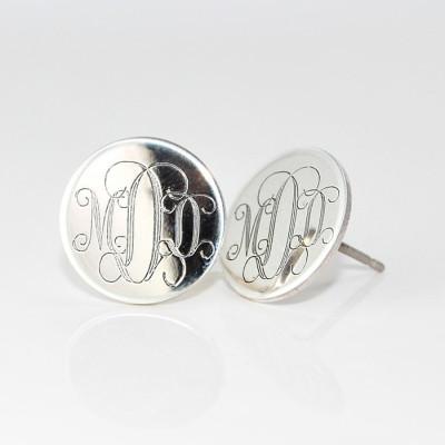 Monogram Stud Earrings - Personalized solid Sterling Silver studs with hypoallergenic surgical steel posts - Custom Engraved - Bridesmaids