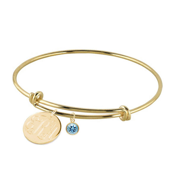 Monogram personalized expandable bracelet with birthstone crystal - names - compass coordinates in 14k gold filled or sterling silver