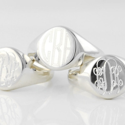 Monogrammed Signet ring - Personalized engraved Solid Sterling Silver signature statement ring - US sizes 4 5 6 7 8 9 Monogram