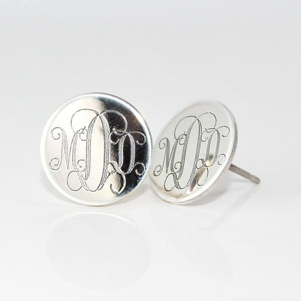 Monogrammed initial Stud Earrings - Personalized Sterling Silver with hypoallergenic surgical steel posts - Custom Engraved - Bridesmaids
