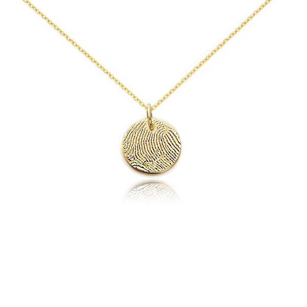 Petite actual fingerprint pendant necklace in solid 14k yellow gold - custom personalized actual fingerprint charm - Memorial jewelry