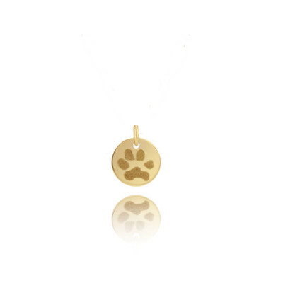 Petite solid 14k yellow gold your pet's actual paw print pendant - Baby hand or footprint charm - Custom engraved - Pet memorial jewelry