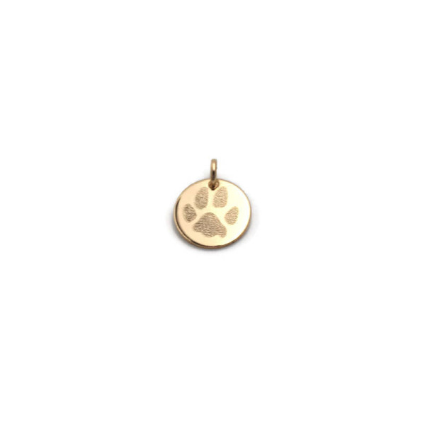 Petite solid 14k yellow gold your pet's actual paw print pendant - Baby hand or footprint charm - Custom engraved - Pet memorial jewelry