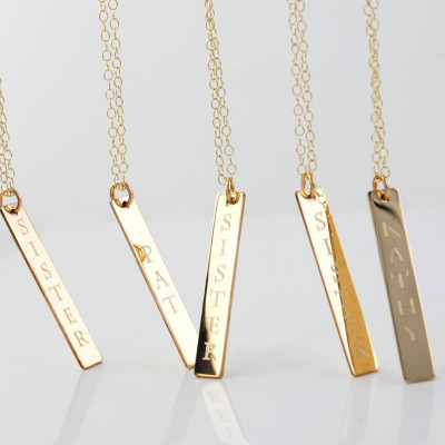 ROMAN numeral necklace Personalized nameplate vertical gold bar layering pendant necklace | custom engraved with dates or GPS coordinates