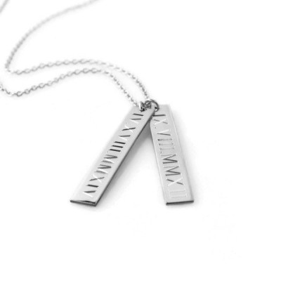 ROMAN numeral necklace Personalized sterling silver nameplate vertical bar layering rectangle necklace | custom engraved modern gifts