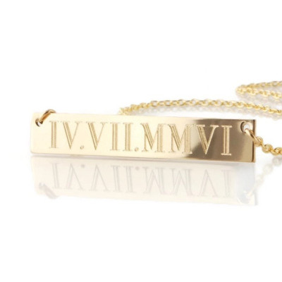 Roman Numeral horizontal monogram bar charm nameplate personalized necklace in all 14k GOLD filled- Wedding dates - Engagement - Anniversary