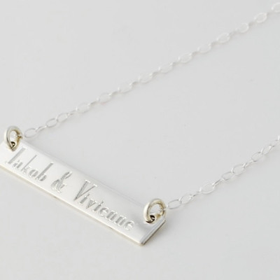 Roman numeral horizontal Bar nameplate necklace - sterling silver - engraved in any font  - personalized gift for her - Bridesmaid jewelry