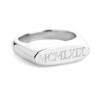 Roman numeral signet ring - Personalized engraved Solid Sterling Silver women's custom engraved anniversary pinky ring - school class ring