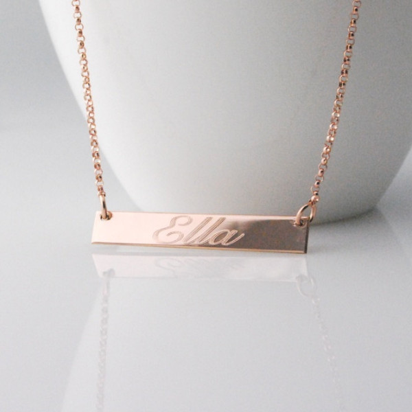 Rose gold horizontal engraved nameplate rolo chain necklace - reversible personalized bar charm  Initials - Names - New baby - Anniversaries