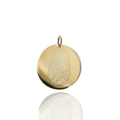 Solid 14k yellow or white gold actual fingerprint pendant -  Custom personalized memorial remembrance disc charm - exact replica of prints