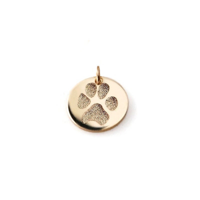 Solid 14k yellow or white gold actual paw print pendant - Baby hand or footprint charm - Custom engraved - Pet memorial jewelry