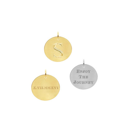 Solid 14k yellow or white gold custom engraved pendant - personalized with dates in Roman numerals, names or any sentiment