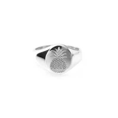 Tropical pineapple solid sterling silver signet ring Other designs: Ohm - Lotus - Tree of life - Custom engraved US sizes 4 5 6 7 8 9 UNISEX