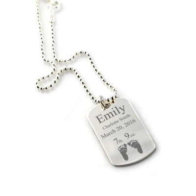 Unique Father's day gifts - your baby's actual footprints or hand prints in solid .925 sterling silver dog tag necklace - Daddy Est. 2017