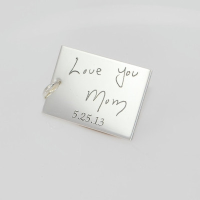 Unique Father's day gifts Your child's actual handwriting or artwork in sterling silver - Exact replica - personalized engraved keychain