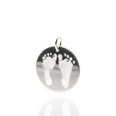Your baby's actual footprints or handprints charm - Sterling Silver or 14k gold fill pendant various diameters - mother & baby shower gifts