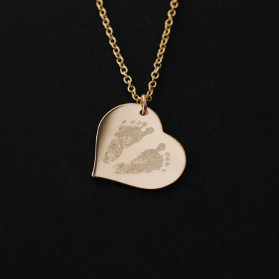 Your baby's actual footprints or handprints in sterling silver, 14k yellow or rose gold fill heart personalized pendant necklace Handwriting