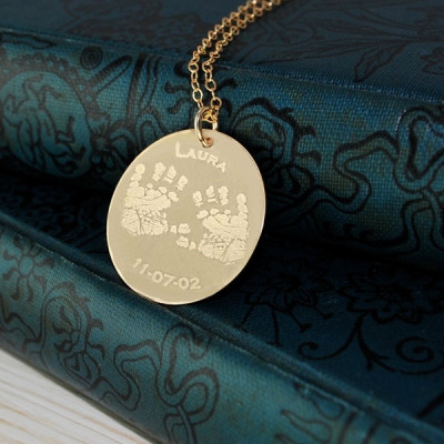 Personalized Handprint and Footprint Gold Filled Necklace - Custom Memorial Keepsake Jewelry