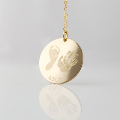 Your baby's actual handprints - footprints  - fingerprints -  personalized 14k gold filled necklace - Memorial keepsake jewelry - mothers