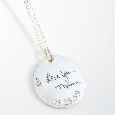 Your own actual handwriting pendant in sterling silver or gold fill - custom engraved with signatures, kids art & drawings - Unisex