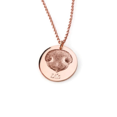 Your pet's actual nose print custom personalized pendant necklace  Pet memorial keepsake in Sterling silver, 14k Rose or yellow gold fill