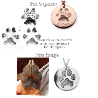 Your pet's actual paw or nose print custom personalized pendant necklace 14k rose gold filled. Various diameters available. Pet memorial